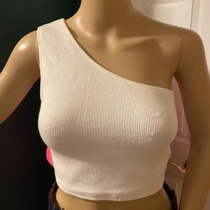 SHEIN white one shoulder cropped tank top